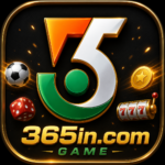 365IN Game home image with premium 3D gaming logo, gold border, football, dice, and slot machine design on black background.